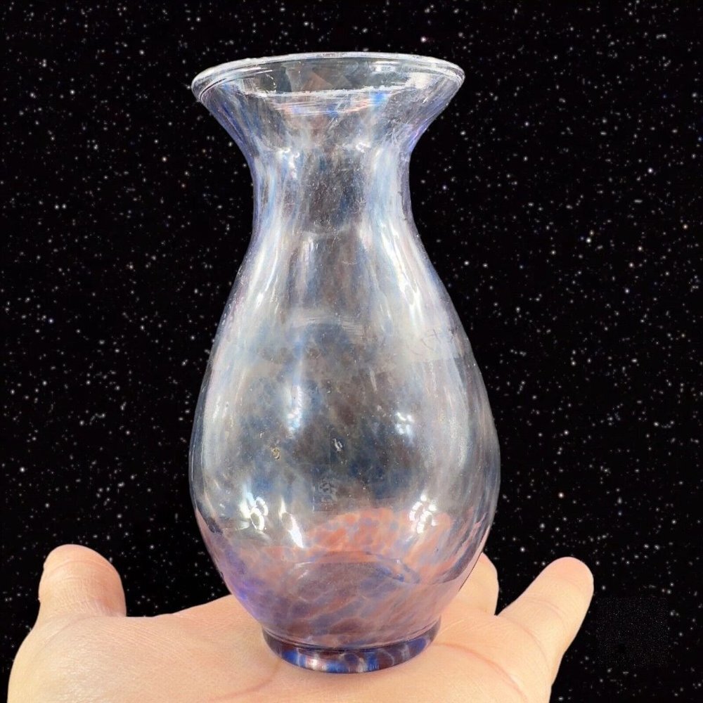 Multicolor Transparent Art Glass Vase With Small‎ Bubbles On Top Edge Glass Vase